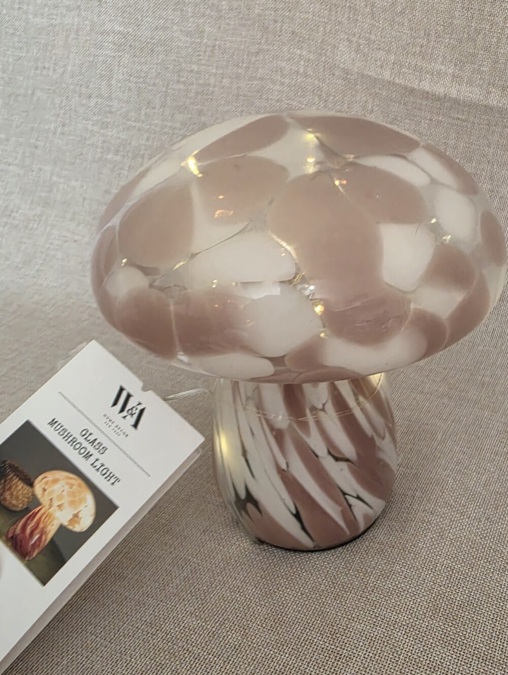 Pink and White Glass Mushroom Light - Decorative Home Art